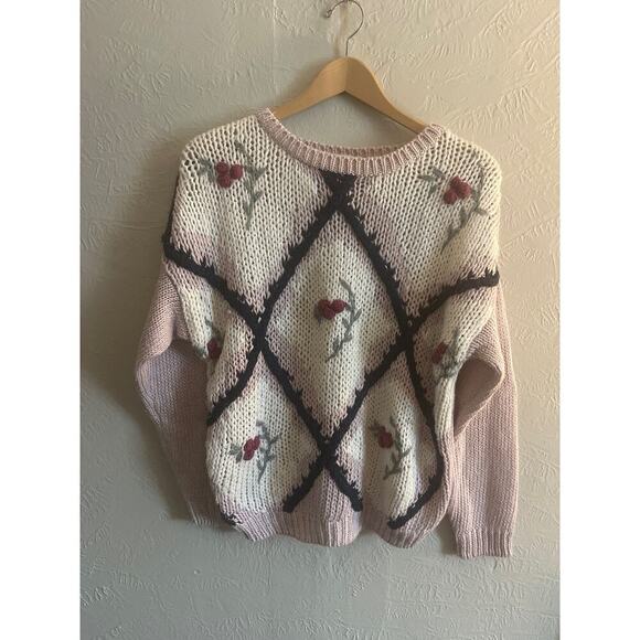 Jamie Scott Vintage Knitted by Hand Floral Sweater Medium - Picture 1 of 5